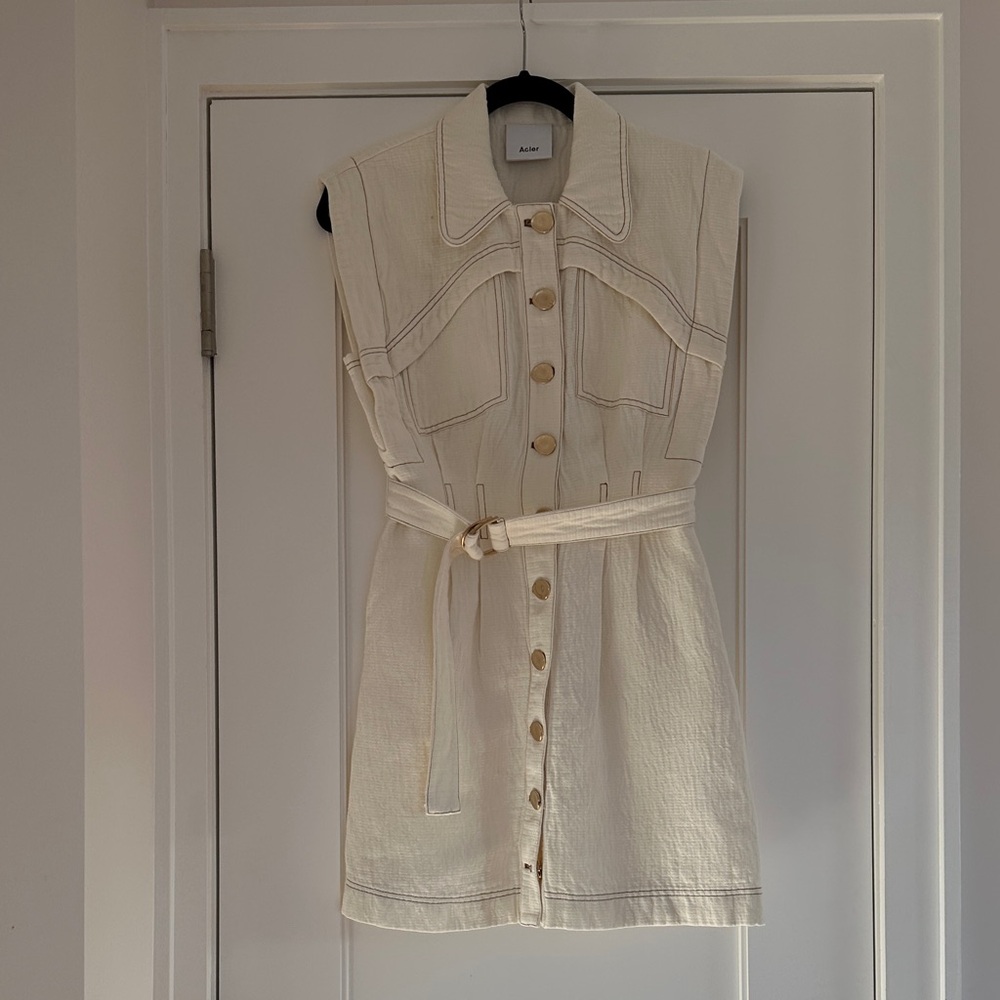 ACLER Westcroft belted cotton-linen mini dress